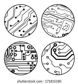 set of vector black circuit circle balls