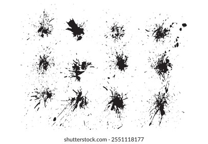 Conjunto de Vector negro color grunge textura ilustración salpicadura de sangre aislado de fondo