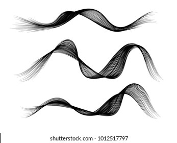Set of vector black curved wavy lines brush stroke isolated on white background for  design element