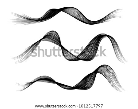 Set of vector black curved wavy lines brush stroke isolated on white background for  design element