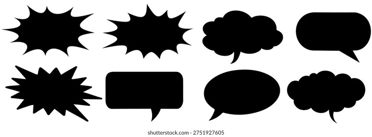 set vector black doodle speech bubbles. Chat design and explosion shapes design