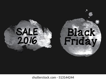 Set of vector Black Friday watercolor icons. Hand drawn design template.