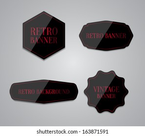 Set of vector black glossy labels with retro / vintage style design for websites or banners for business. Clean style