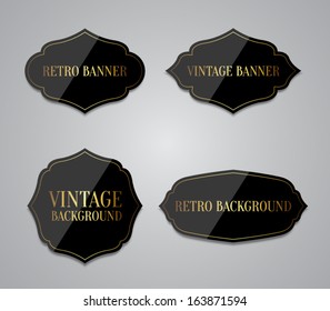 Set of vector black glossy labels with retro / vintage style design for websites or banners for business. Clean style