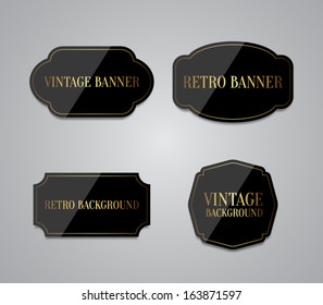 Set of vector black glossy labels with retro / vintage style design for websites or banners for business. Clean style