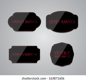 Set of vector black glossy labels with retro / vintage style design for websites or banners for business. Clean style