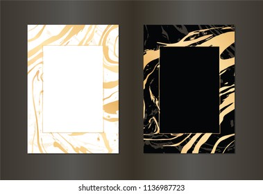 Conjunto de diseño vectorial negro y dorado para fiesta, invitación, web, banner, cumpleaños, boda, tarjeta de visita. Antecedentes dorados abstractos. Tinta dibujada a mano textura de mármol. 