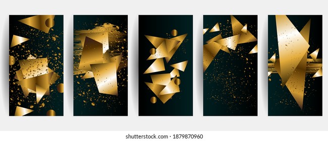 Set of vector black and gold design templates set for Brochures elegant brochure, card, background, cover. Black and golden marble texture. Geometric frame