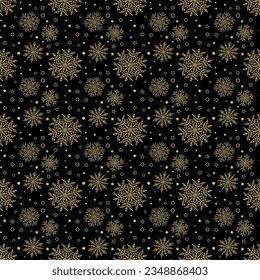 Set of vector black and golden snowflakes. Collection of winter ornaments. Snowflakes collection. Snowflakes for backgrounds and designs