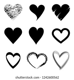 Set vector black hearts icon. Hand drawn for valentine's day.