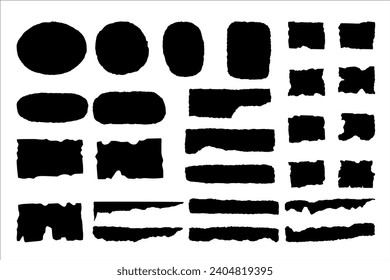 Set of vector black icons of jagged objects. Torn paper pieces in various shapes isolated on white backdrop