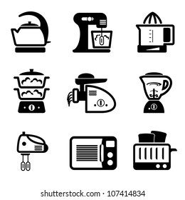 set vector black icons of kitchenware and kitchen tools