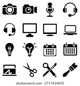 Conjunto de iconos negros de Vector para la colección de medios y creatividad