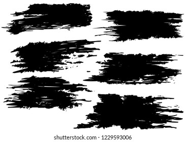 set vector of black ink brush stroke shape. monochrome design element