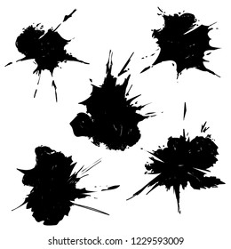 set vector of black ink brush stroke shape. monochrome design element