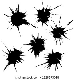 set vector of black ink brush stroke shape. monochrome design element