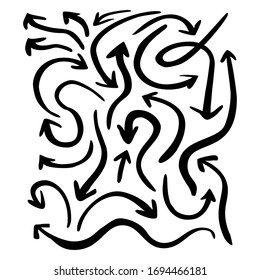 set of vector black ink doodle arrows