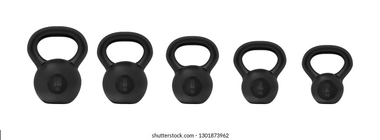 Set vector black kattlebell collection isolated on white background