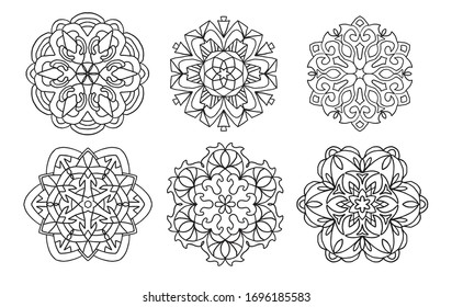 set of vector black mandalas. Mandal design for coloring, graphic design, decor