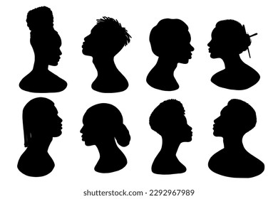 Set of vector black men and women. People Profile Silhouettes. Vector illustration EPS10