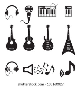 Set of vector black music icons on white