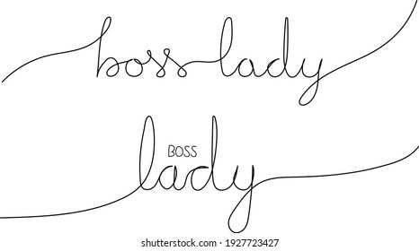 Set of vector black one line phrases on white background. BOSS LADY. Minimalistic art.