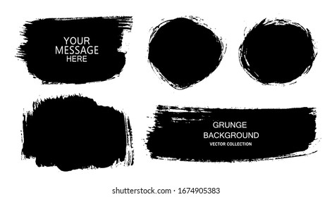 Set of vector black paint, ink brush strokes, brushes, lines. Dirty artistic design elements, boxes, frames for text.