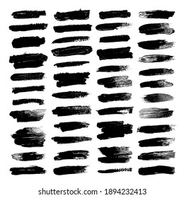 Set of vector black paint strokes. Beautiful textured black strokes on a white background. Artistic acrylic paint strokes.
