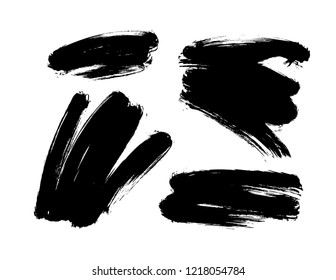 Set of vector black painted shapes, ink brush stroke, grunge texture. Dirty artistic design element, background for text.