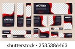 set of vector black and red web banners of standard sizes with a place for photos. Vertical and horizontal templates