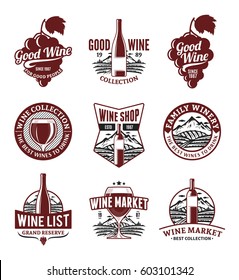 Set of vector black and red wine logo