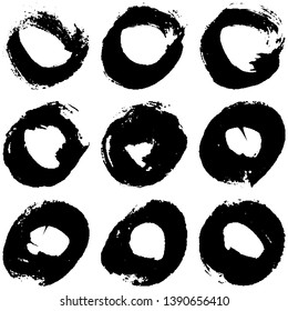 Set of vector black rings on a white background made with a dry brush