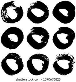 Set of vector black rings on a white background made with a dry brush