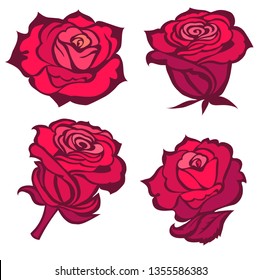 Set of vector black rose flower design elements 