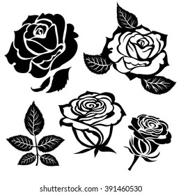 Set of vector black rose flower design elements 