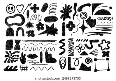 Set of vector black scribble shapes. Dirty artistic design elements.