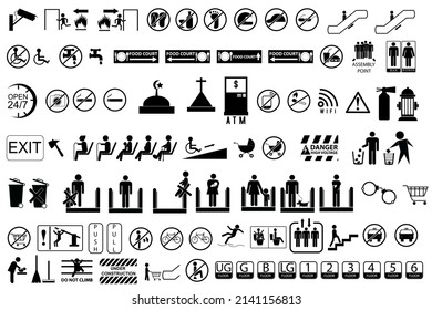 Set Vector Black Sign at Public Area, isolated on white background
