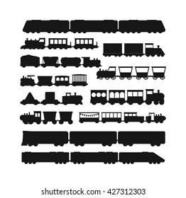 Set vector black silhouette silhouettes of trains