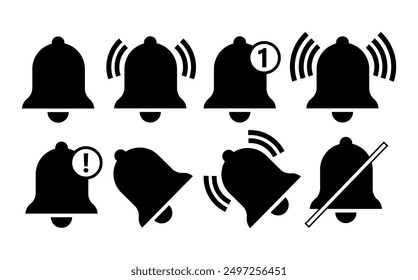 set vector black silhouettes Bell ringing icon. notification bell symbol design illustration