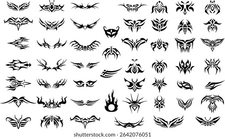 set of vector black silhouettes of tribal tattoo design