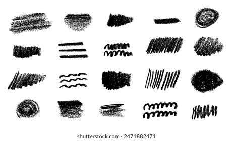 Ensemble d' coups de craie de cire noire en Image vectorielle. Éléments de design . Collection brosse grunge. Isolé sur fond blanc. Décoration  éléments. Texture craie. Dessin libre.
