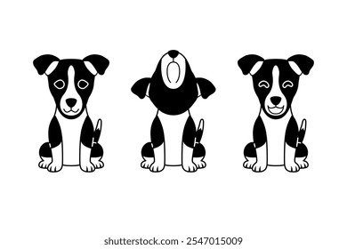 Conjunto de vetor preto e branco personagem de desenho animado cão basenji bonito para o design.