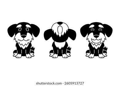 Set of vector black and white cartoon character dog for design.