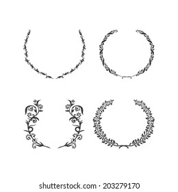 Set of vector black and white circular foliate wreaths for award achievement heraldry and nobility