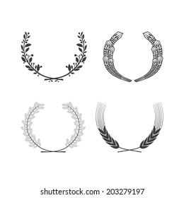 Set of vector black and white circular foliate wreaths for award achievement heraldry and nobility