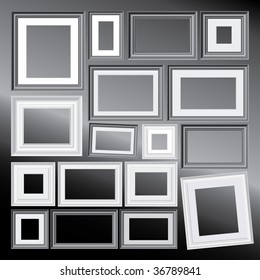 set of vector black and white different frames, background is in separate layer and you can easy to remove them and put your own images
