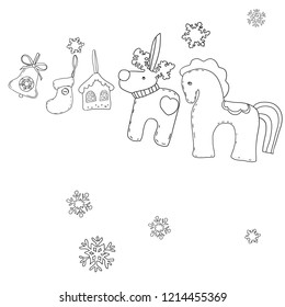 Set of vector black and white drawings on the theme of the celebration of Christmas and New Year