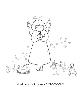 Set of vector black and white drawings on the theme of the celebration of Christmas and New Year