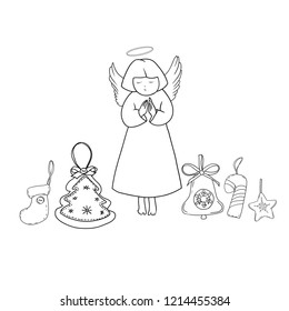 Set of vector black and white drawings on the theme of the celebration of Christmas and New Year