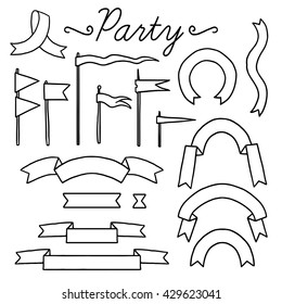 Set of vector black and white elements for party and Birthday isolated on white background. Vector cute elements for party, wedding, Birthday, postcards, invitations and other.